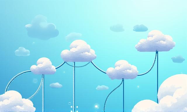 Cloud computing icons with data flowing, signifying cloud migration