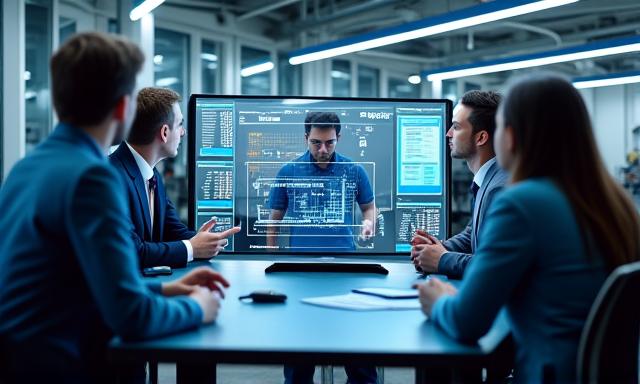 Team implementing ERP system in a manufacturing facility