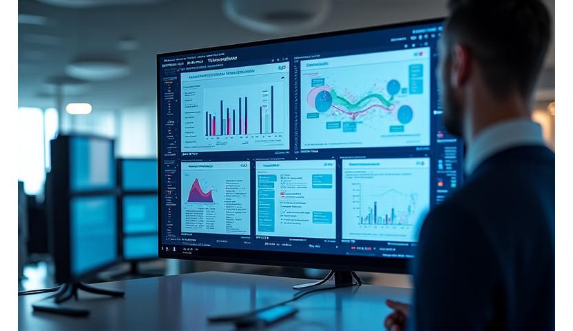 Interactive dashboard displaying various data visualizations, graphs, and charts